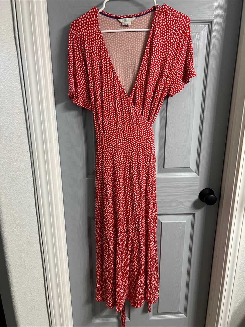 Boden Red and White Polka Dot Wrap Maxi Dress